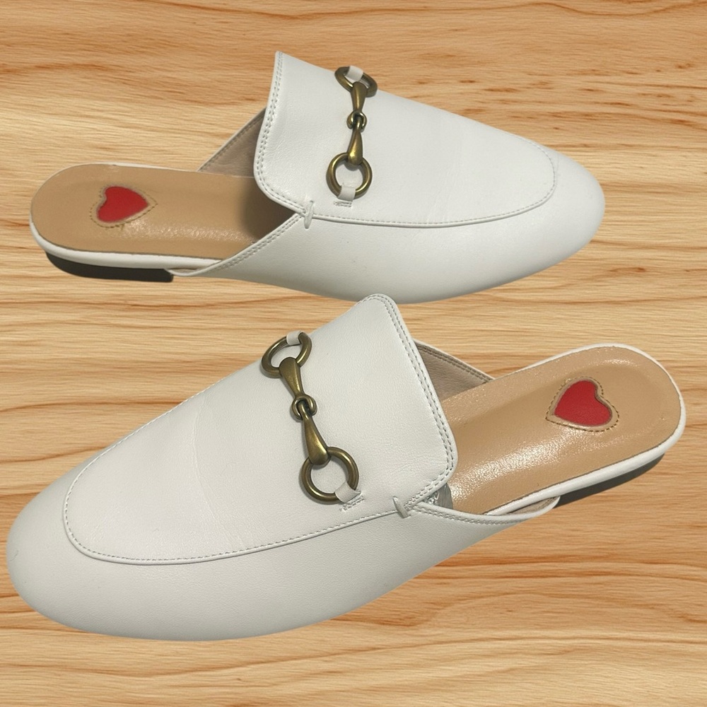 Women’s Vero Cuoio Genuine Leather White Low Heel Slip-on Mule Loafers - Size 8 - Picture 7 of 12